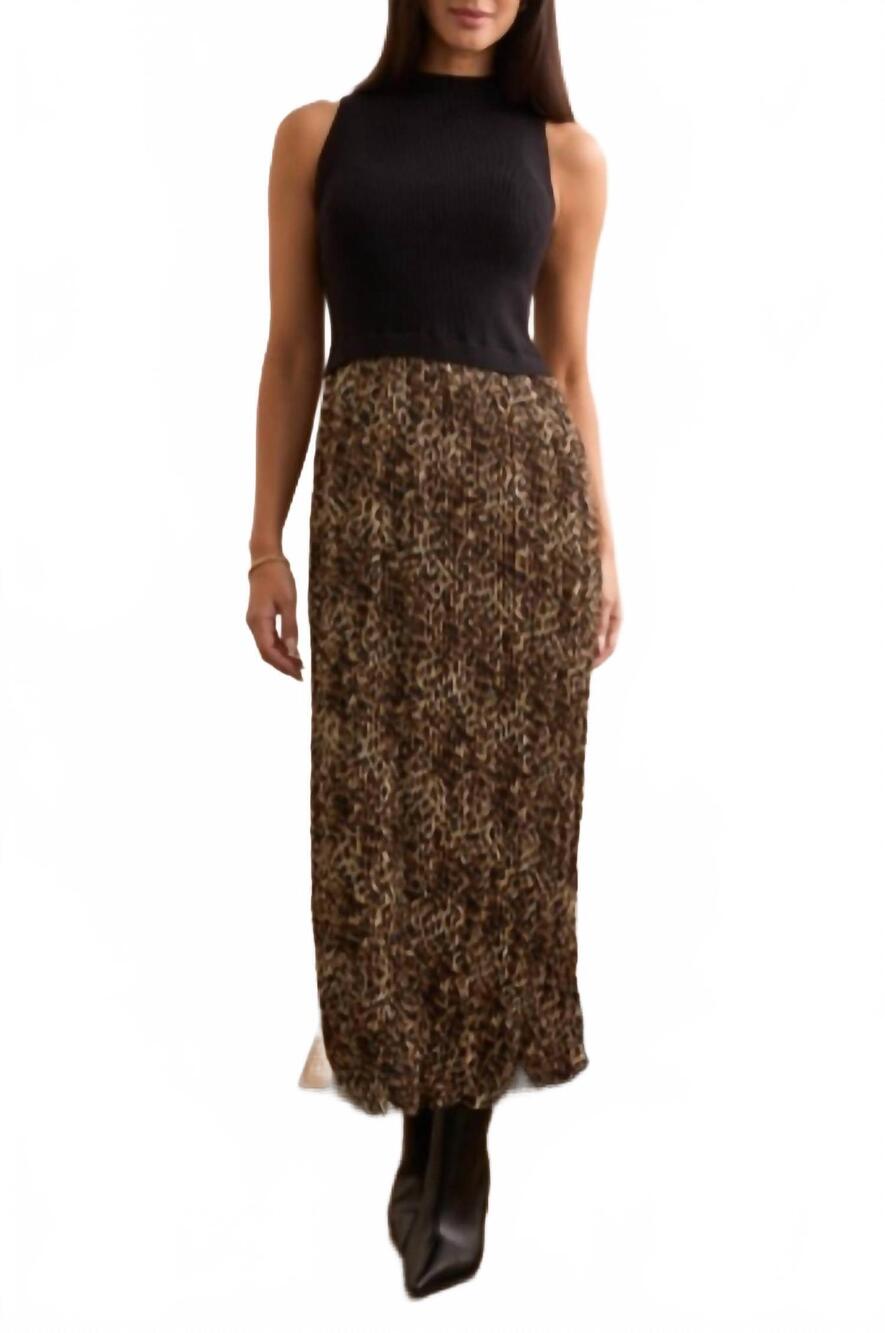 NEW TRIBAL sleeveless twofer midi dress in black leopard